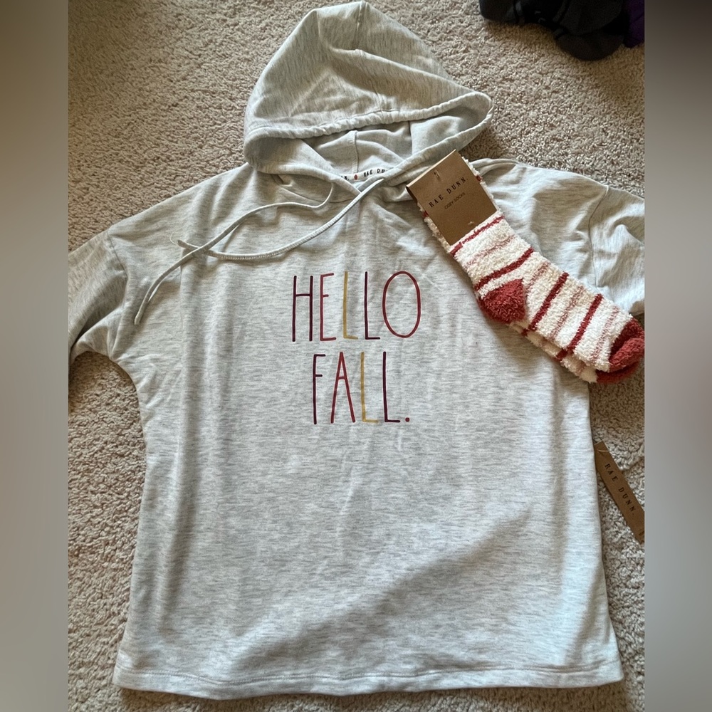 NWT Rae Dunn Hello Fall Hoody & Matching Cozy Socks Set 🍂🍁🧦